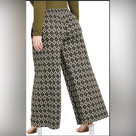 Nina Parker Olive Geo-Print Wide Leg Pants - Sz. 2X (EUC) - Picture 8 of 8